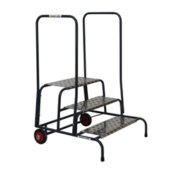 Wide Work Steps - 250mm Platform - 3 Tread - Chequer Plate Tread - with 2 Handrail - with Wheels