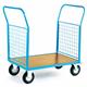 2 Mesh Ends Platform Truck; 1300 x 700 x 1050; Fixed/Swivel (x2 Braked) Castors; Steel; 500kg; Blue/Veneer