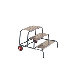 Wide Work Steps - 250mm Platform - 3 Tread - Chequer Plate Tread - with Wheels