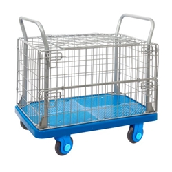 Proplaz® Super Silent Mesh Truck With Hinged Lid Top & Half Drop Side; Super Silent Castors; Steel/Plastic; 300kg; Blue/Grey