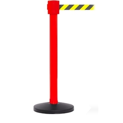 Obex Barriers® Premium Safety Belt Barrier; Belt Length mm: 10600; Red Post; Black/Yellow Chevron
