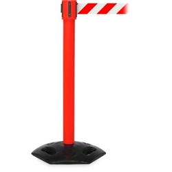 Obex Barriers® Weatherproof Single Belt Barrier; Belt Length mm: 4900; Red Post; Red/White Chevron