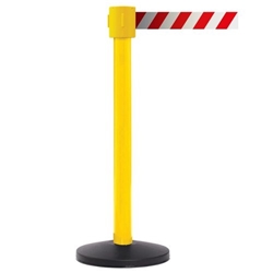 Obex Barriers® Premium Safety Belt Barrier; Belt Length mm: 10600; Yellow Post; Red/White Chevron