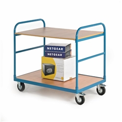 Shelf Truck; 2 Shelf; Fixed/Swivel (x2 Braked) Castors; Steel; 250kg; Blue/Veneer