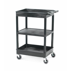 Super Strength® Multi Purpose Trolley; Top & Bottom Storage Trays; Middle Flat Shelf; Swivel (x2 Braked)Castors; Polyethylene; 150kg; Black