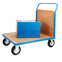 Single Veneer End Platform Truck; 1300 x 700 x 1050; Fixed/Swivel (x2 Braked) Castors; Steel; 500kg; Blue/Veneer