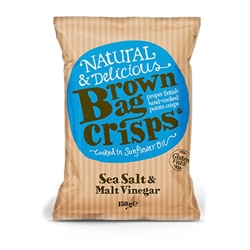 Brown Bag Crisps Sea Salt and Malt Vinegar 150g [Pack of 10]