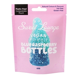 Sweet Lounge Vegan Fizzy Blue Raspberry Bottles Pouch 65g [Pack of 10]