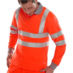 Beeswift Long Sleeve Hi-Vis Polo Shirt  Red 3Xl