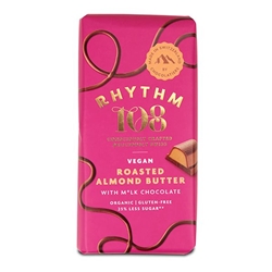 Rhythm 108 Swiss Vegan Roasted Almond Butter Bar with milk Chocolate 100g [Pack of 9]
