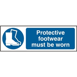 Protective Footwear Must Be Worn Sign White/Blue 300X100Mm