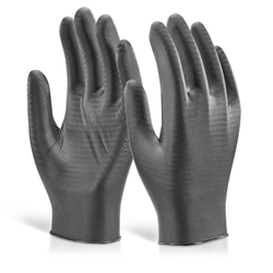 Beeswift Glovezilla Nitrile Disposable Gripper Gloves Powder Free Black Xxl