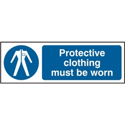 Protective Clothing Must Be Worn Rigid Pvc Sign White/Blue 300X100Mm