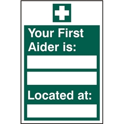 Beeswift First Aider Located Sign Self Adhesive Green 200X300Mm