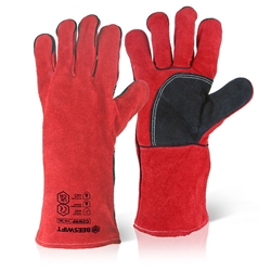 Beeswift Welders Gauntlet Gloves 14" Reinforced Palm Red 14"