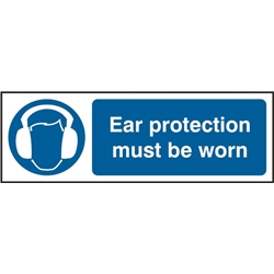 Ear Protection Rigid Pvc Sign  White/Blue 300X100Mm