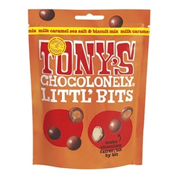 Tony's Chocolonely Littl' Bits Milk Chocolate Caramel Sea Salt & Biscuit Mix 100g [Pack of 8]