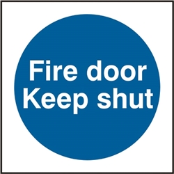 Fire Door Keep Shut Sign White/Blue 100X100Mm