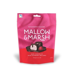 Mallow & Marsh Raspberry Marshmallows coated in 70% Dark Chocolate Pouch 100g [Pack of 6]