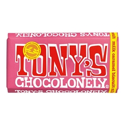 Tony's Chocolonely Milk Chocolate Caramel Biscuit Fairtrade 180g [Pack of 15]