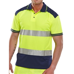 Beeswift Hi-Vis Two-Tone Polo Shirt Saturn Yellow / Navy Xl