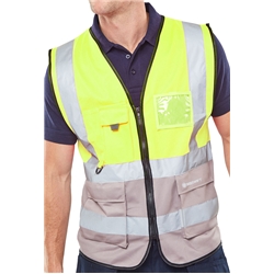 Beeswift Hi-Vis Two Tone Executive Id Vest Saturnyellow/Grey Xl