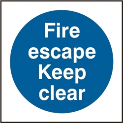 Fire Escape Keep Clear Sign White/Blue 100X100Mm