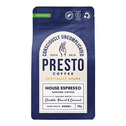 Presto Coffee Roasters House Espresso Ground Coffee 200g [Pack of 6]