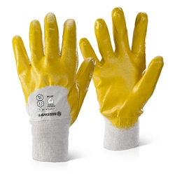 Beeswift Nitrile Knitted Wrist Palm Coated Light Weight Gloves Yellow 08