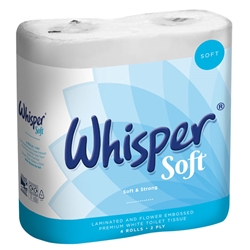 Whisper Soft Luxury Toilet Roll 2 Ply - Pack Of 4 Rolls White 