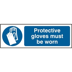 Gloves Must Be Worn Sign White/Blue 300X100Mm