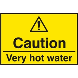 Caution Hot Water Sign Yellow 75X50Mm