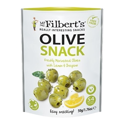 Mr Filberts Lemon & Oregano Green Olives 50g [Pack of 12]