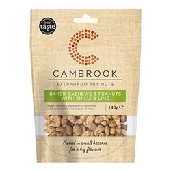 Cambrook Baked Cashews & Peanuts With Chilli & Lime 140g [Pack of 10]