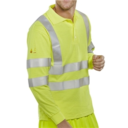 Fire Retardant Hi-Vis Anti Static Polo Long Sleeved Saturn Yellow Xxxl