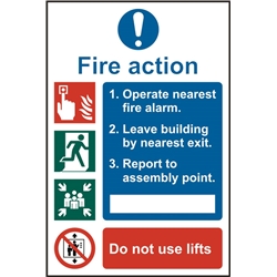 Beeswift Fire Action Procedure Sign Self Adhesive White 200X300Mm