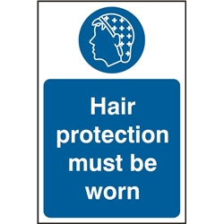 Hair Protection Sign White/Blue 200X300Mm