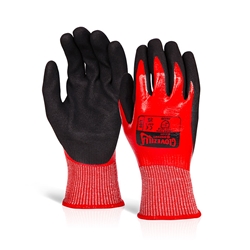 Glovezilla Waterproof Nitrile Cut D Gloves Red Xl