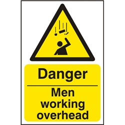 Danger Men Working Overhead Sign White/Yellow 200X300Mm