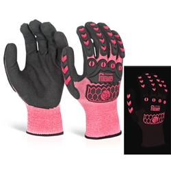 Beeswift Glovezilla Glow In The Dark Foam Nitrile Coated Gloves Pink Xl