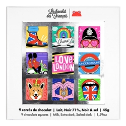 Le Chocolat des Français London Gift Set of 9 Organic Chocolate 45g [Pack of 10]