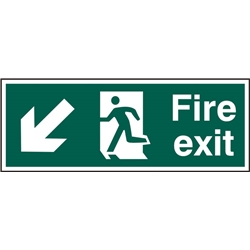 Beeswift Fire Exit Down Left Arrow Sign Rigid Pvc Green 400X150Mm
