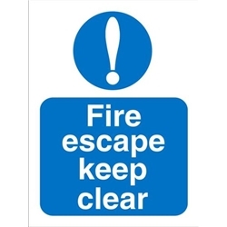 SECO Mandatory Safety Sign Fire Escape Keep Clear Self Adhesive Vinyl 150 x 200mm - M025SAV150X200