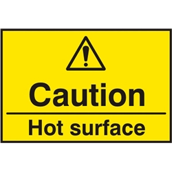 Caution Hot Surface Sign Yellow 75X50Mm