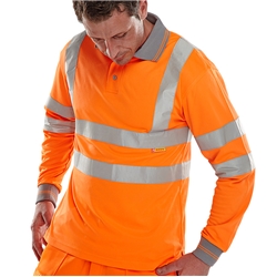 Beeswift Long Sleeve Hi-Vis Polo Shirt  Orange Xxxxl