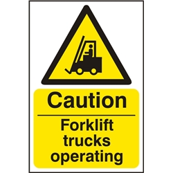 Forklift Trucks Operating Rigid Pvc Sign White/Yellow 200X300Mm