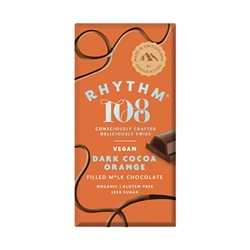 Rhythm 108 Swiss M'lk, Orange & Cacao Chocolate 100g [Pack of 9]