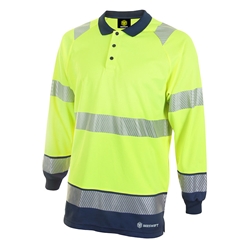 Beeswift Deltic Hi-Vis Two Tone Long Sleeve Polo Shirt Saturn Yellow / Navy S