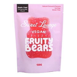 Sweet Lounge Vegan Fizzy Fruity Bears Pouch 130g [Pack of 8]