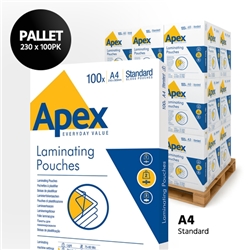 Apex Laminating Pouches A4 Standard Duty - Pallet of 230 Packs of 100 (23,000 Pouches Total)